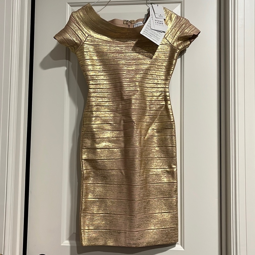 Herve Leger Gold Mini Dress